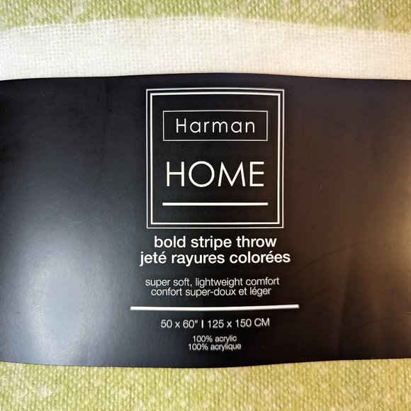 HARMAN HOME Bold Stripe Super Soft Faux Mohair Throw Green 50" X 60" Brand New - Picture 6 of 10